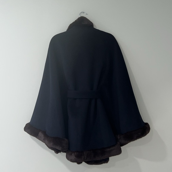 Ellen Tracy Fur Trimmed Wool Blend Cape Coat XL - Picture 8 of 10